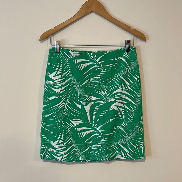 Talbots Womens Pencil Mini Skirt Green Palm Print Green Size 2‎ - Picture 1 of 9